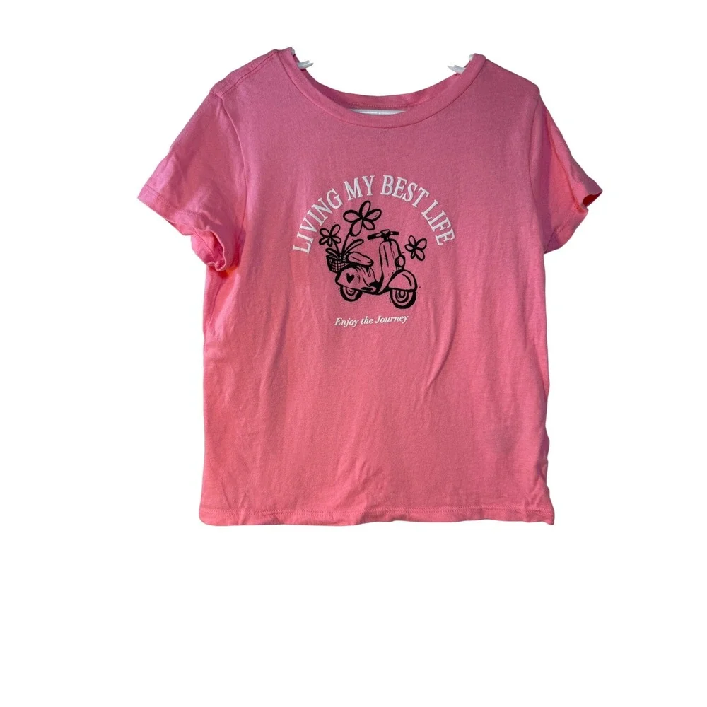 Old Navy Girls Pink Living My Best Life Scooter Graphic T-Shirt Size S 6-7